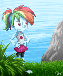 Size: 305x367 | Tagged: safe, artist:fj-c, rainbow dash, equestria girls, g4, clothes, female, skirt, solo, tank top