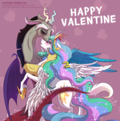 Size: 900x914 | Tagged: safe, artist:stepandy, discord, princess celestia, g4, female, male, ship:dislestia, shipping, straight, valentine's day