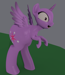 Size: 562x648 | Tagged: safe, artist:3d thread, twilight sparkle, alicorn, pony, g4, 3d, 3d model, bald, bipedal, blender, female, mare, modified, nightmare fuel, open mouth, smiling, solo, spread wings, twilight sparkle (alicorn), wat, wings, wip