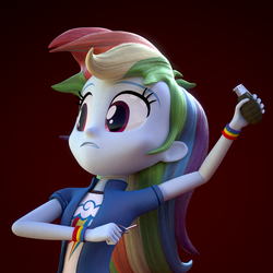 Size: 1080x1080 | Tagged: safe, artist:3d thread, artist:creatorofpony, rainbow dash, equestria girls, g4, 3d, 3d model, arms, blender, clothes, collar, female, frown, grenade, leaning back, long hair, shirt, solo, teenager, throwing, wristband