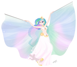 Size: 800x700 | Tagged: safe, artist:zellykat, princess celestia, human, armpits, bedroom eyes, belly button, belly dancer, belly dancer outfit, cleavage, female, harem outfit, humanized, jewelry, light skin, midriff, nail polish, simple background, solo, tiara, transparent background