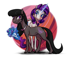 Size: 821x669 | Tagged: safe, artist:cayzhuli, octavia melody, rarity, g4, female, flower, lesbian, magic, ship:raritavia, shipping