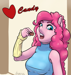 Size: 1681x1771 | Tagged: safe, artist:draneas, pinkie pie, earth pony, anthro, g4, chocolate, clothes, female, heart, solo, valentine's day