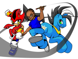 Size: 1024x768 | Tagged: safe, artist:dekomaru, oc, oc only, oc:brave star, oc:rapid the hedgehog, human, caricature, crossover, non-mlp oc, self insert, simple background, sonic the hedgehog, sonic the hedgehog (series), transparent background