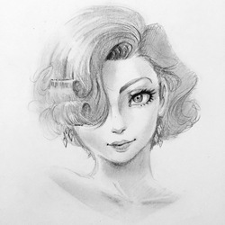 Size: 2448x2448 | Tagged: safe, artist:kianamai, rarity, human, g4, alternate hairstyle, beautiful, hair over one eye, high res, humanized, monochrome, traditional art