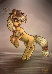 Size: 2480x3507 | Tagged: safe, artist:ell-bro, applejack, g4, blank flank, feather, female, fluffy, high res, solo