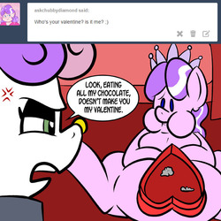 Size: 576x576 | Tagged: safe, artist:pembroke, diamond tiara, sweetie belle, g4, chubby diamond, cross-popping veins, fat, meanie belle