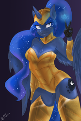 Size: 1200x1800 | Tagged: safe, artist:mrscurlystyles, princess luna, anthro, g4, armor, armpits, female, solo, unconvincing armor