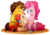 Size: 900x631 | Tagged: safe, artist:taritoons, cheese sandwich, pinkie pie, oc, oc:fairy bread, g4, cel shading, female, hug, male, offspring, parent:cheese sandwich, parent:pinkie pie, parents:cheesepie, ship:cheesepie, shipping, simple background, sitting, straight, transparent background