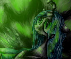 Size: 900x750 | Tagged: safe, artist:notaguitarfret, queen chrysalis, changeling, changeling queen, g4, female, green, sad, solo