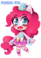 Size: 1024x1448 | Tagged: safe, artist:morishasu, pinkie pie, human, equestria girls, g4, blushing, chibi, cute, diapinkes, eared humanization, fall formal outfits, female, hat, humanized, ponied up, simple background, solo, tailed humanization, transparent background