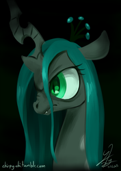 Size: 1190x1683 | Tagged: safe, artist:chirpy-chi, queen chrysalis, changeling, changeling queen, g4, angry, bust, crown, female, jewelry, portrait, regalia, scowl, scrunchy face, solo