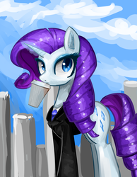 Size: 1704x2200 | Tagged: safe, artist:clrb, rarity, g4, clothes, magic, suit, telekinesis