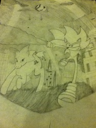 Size: 720x960 | Tagged: safe, artist:drewgle, pony, anthro ponidox, crossover, grand metropolis, male, photo, ponified, race, solo, sonic heroes, sonic the hedgehog, sonic the hedgehog (series), traditional art