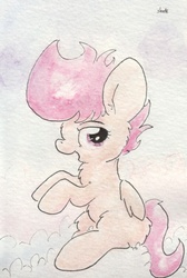 Size: 675x1007 | Tagged: safe, artist:slightlyshade, scootaloo, g4, cloud, female, solo, traditional art