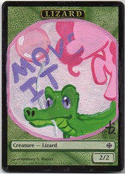 Size: 759x1062 | Tagged: safe, artist:mabu, gummy, pinkie pie, g4, balloon, customized toy, game, magic the gathering, text