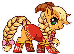 Size: 900x655 | Tagged: safe, artist:kongyi, applejack, g4, clothes, costume, female, horns, solo, year of the sheep