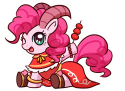 Size: 900x655 | Tagged: safe, artist:kongyi, pinkie pie, g4, clothes, costume, female, horns, solo, year of the sheep