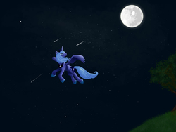 Size: 4000x3000 | Tagged: safe, artist:foxdoge, princess luna, g4, female, flying, looking up, mare in the moon, moon, night, s1 luna, shooting star, sky, solo, spread wings