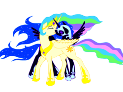 Size: 889x667 | Tagged: safe, artist:tristikov, nightmare moon, princess celestia, alicorn, pony, g4, duo, female, incest, kiss on the lips, kissing, lesbian, ship:mooncest, shipping