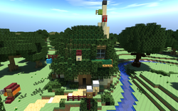 Size: 1920x1200 | Tagged: safe, screencap, g4, bird house, brohoof.com, chicken coop, fluttershy's cottage, minecraft, render, river, stream, tree