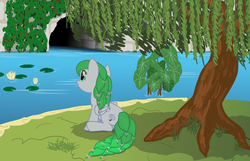 Size: 1500x963 | Tagged: safe, artist:nimaru, oc, oc only, oc:winter willow, solo, tree, water