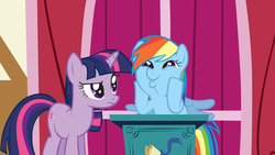 Size: 1600x900 | Tagged: safe, screencap, rainbow dash, twilight sparkle, applebuck season, g4, dashface, so awesome