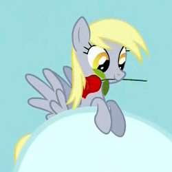 Size: 250x250 | Tagged: safe, screencap, derpy hooves, pegasus, pony, fall weather friends, g4, female, mare, mouth hold, rose, solo