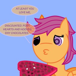 Size: 600x600 | Tagged: safe, artist:scootaloo009, scootaloo, g4, chocolates, forever alone, meme, post valentinesday