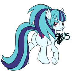 Size: 1158x1180 | Tagged: safe, artist:xxxsketchbookxxx, sonata dusk, earth pony, pony, g4, 2015, bedroom eyes, butt, earth pony sonata dusk, equestria girls ponified, female, looking at you, looking back, looking back at you, mare, ponified, solo