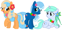 Size: 6000x2906 | Tagged: safe, artist:pilot231, oc, oc only, oc:ocean blossom, oc:sea foam ep, oc:shelly shores, earth pony, pony, unicorn