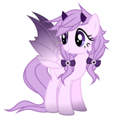 Size: 1024x1114 | Tagged: safe, artist:bubblestormx, oc, oc only, oc:lilac grace, bat pony, pony, bow, looking back, simple background, smiling, solo, spread wings, transparent background, vector