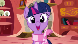 Size: 640x360 | Tagged: safe, screencap, twilight sparkle, pony, unicorn, g4, clothes, cute, female, happy, looking at you, mare, scarf, solo, twiabetes, unicorn twilight