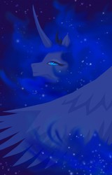 Size: 820x1280 | Tagged: safe, artist:ryua, princess luna, g4, female, mane, solo, spread wings, stars