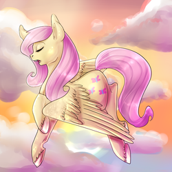 Size: 700x700 | Tagged: safe, artist:sage-tanuki, fluttershy, g4, cloud, cloudy, eyes closed, female, flying, sky, solo
