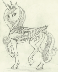 Size: 1064x1316 | Tagged: safe, artist:skybounddeos, princess cadance, alicorn, pony, g4, black and white, female, grayscale, mare, monochrome, sketch, solo, traditional art