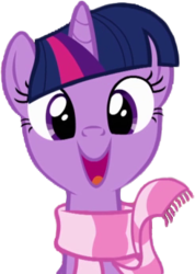 Size: 246x345 | Tagged: safe, edit, edited screencap, screencap, twilight sparkle, pony, unicorn, g4, winter wrap up, background removed, clothes, cute, female, happy, looking at you, mare, not a vector, open mouth, scarf, simple background, smiling, solo, transparent background, twiabetes, unicorn twilight