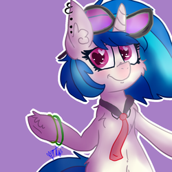 Size: 1024x1024 | Tagged: safe, artist:doodle-is-best-pony, dj pon-3, vinyl scratch, g4, ear piercing, female, heart eyes, helix piercing, piercing, solo, sunglasses, wingding eyes, wristband