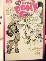 Size: 514x685 | Tagged: safe, artist:andypriceart, idw, dj pon-3, octavia melody, vinyl scratch, earth pony, pony, unicorn, g4, alternate universe, andy you magnificent bastard, angry, comic cover, cover, eyes closed, female, floppy ears, glare, guitar, mare, musical instrument, open mouth, rock (music), rocktavia, role reversal, traditional art, vinyl class, violin, yelling