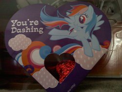 Size: 800x600 | Tagged: artist needed, safe, rainbow dash, pony, g4, box, candy, irl, merchandise, photo, pun, solo, valentine's day