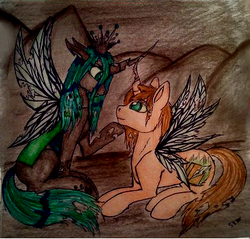 Size: 370x353 | Tagged: dead source, safe, artist:skior, queen chrysalis, oc, oc:poisoned soul, changeling, changeling queen, g4, canon x oc, chrysalislover, female, shipping