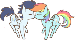 Size: 600x324 | Tagged: safe, artist:littlecloudie, rainbow dash, soarin', g4, backwards cutie mark, cute, eyes closed, female, kissing, male, palindrome get, raised hoof, raised leg, ship:soarindash, shipping, simple background, straight, transparent background
