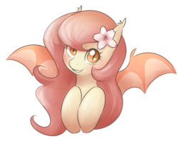 Size: 3000x2458 | Tagged: safe, artist:askbubblelee, oc, oc only, oc:peach blossom, bat pony, pony, high res, simple background, smiling, solo, transparent background