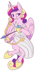 Size: 403x761 | Tagged: safe, artist:lulubell, princess cadance, g4, arrow, bow (weapon), bow and arrow, clothes, cupid, cupidance, female, heart arrow, holiday, princess of love, simple background, solo, toga, transparent background, valentine's day