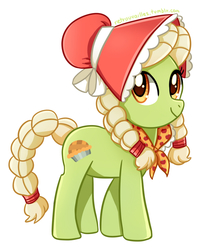 Size: 676x803 | Tagged: safe, artist:tsurime, granny smith, earth pony, pony, g4, adorasmith, bonnet, cute, female, looking at you, solo, young granny smith, younger