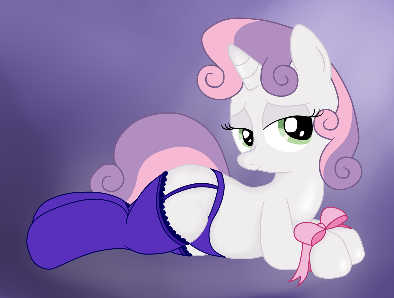 ...artist:lord waite, sweetie belle, bedroom eyes, bondage, bow, clothes, c...