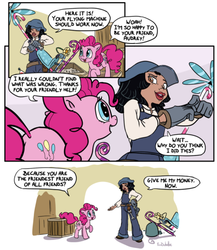 Size: 500x576 | Tagged: safe, artist:foudubulbe, pinkie pie, human, g4, atlantis: the lost empire, audrey ramirez, comic, crossover, flying contraption, pedalcopter