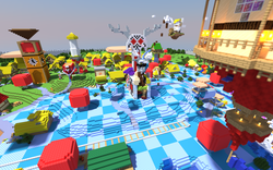 Size: 1920x1200 | Tagged: safe, screencap, discord, draconequus, g4, brohoof.com, chaos, discord's throne, discorded landscape, floating island, giant mushroom, male, minecraft, mushroom, ponyville, render, solo