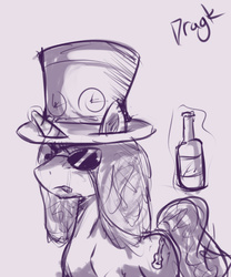 Size: 800x963 | Tagged: safe, artist:dragk, bottle, hat, monochrome, sketch, slash, smoking, sunglasses