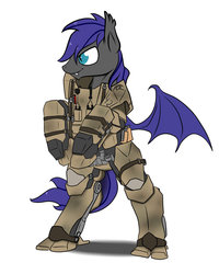 Size: 800x1000 | Tagged: safe, artist:slouping, oc, oc:au hasard, bat pony, pony, armor, call of duty, call of duty: advanced warfare, crossover, powered exoskeleton, soldier